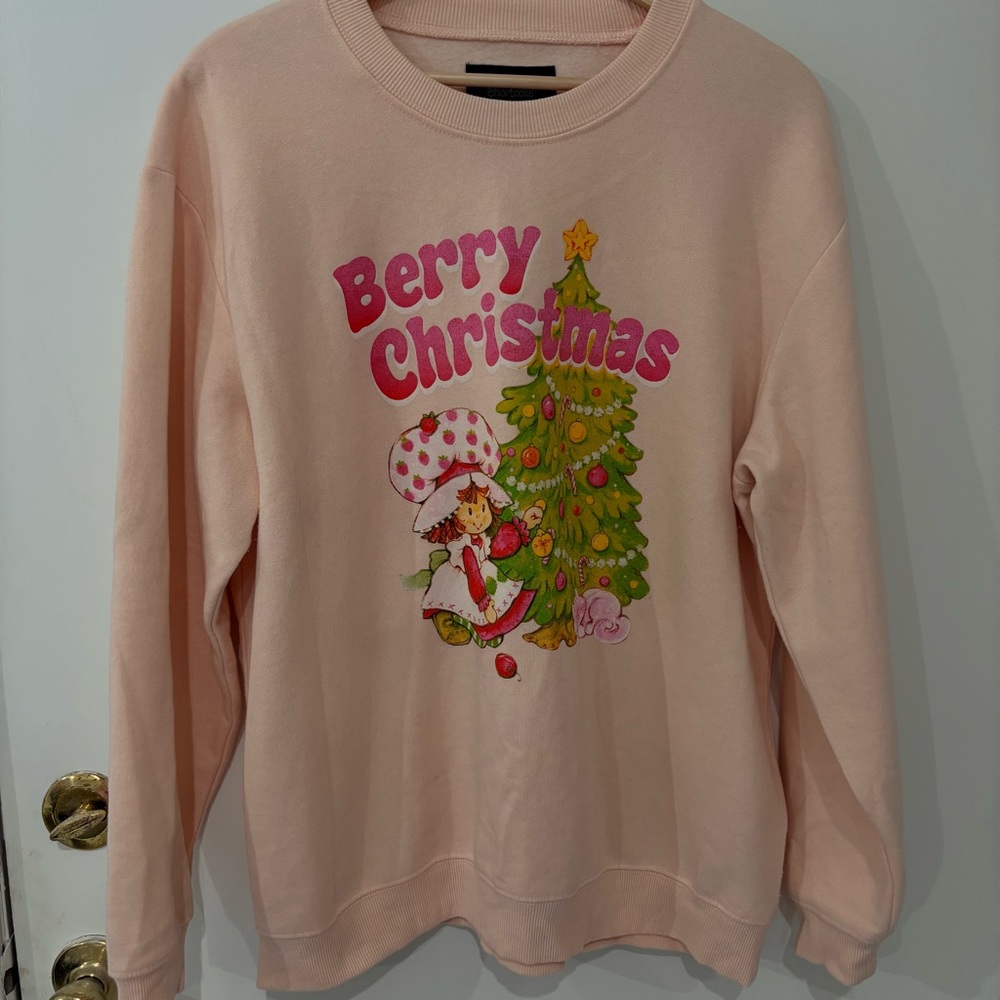 Strawberry Shortcake Berry Christmas Pink Crew Neck Soft Pastel Size M Graphic - Picture 3 of 10